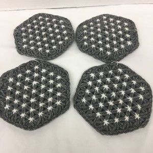 Woven Loom Coasters Grey and White Color Handmade New Set of 4